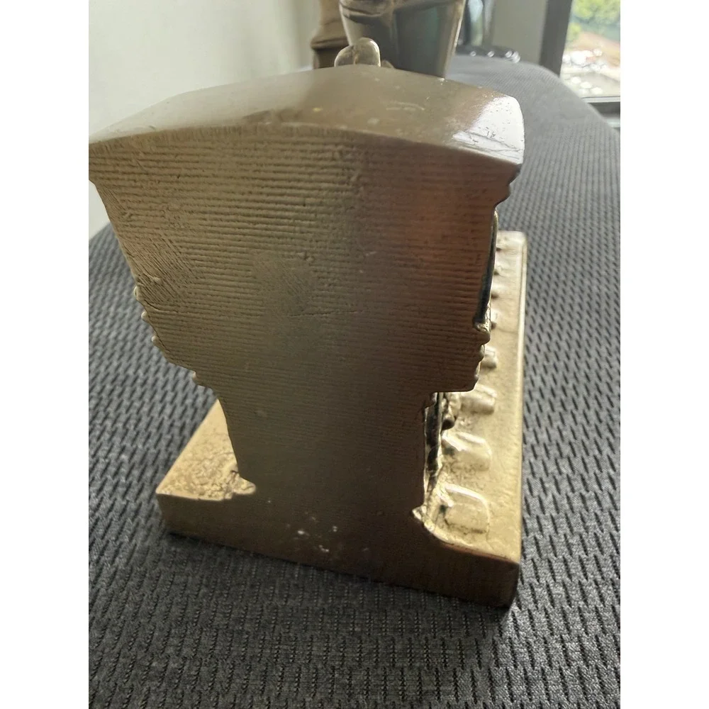 Vintage Solid Brass Metal Train Bookends Steam Locomotive and Caboose Set